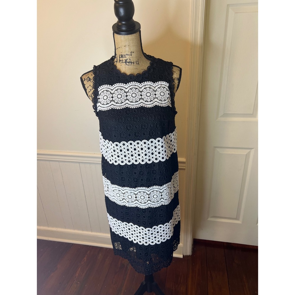 Kate spade Black White Lace Sleeveless Shift Dress Floral Geometric Stripes - Picture 3 of 9